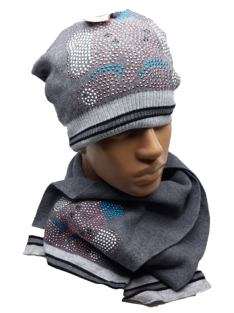 

Теплый комплект с шарфом Urchin Слоники 4111-2 (56-59 см) серый