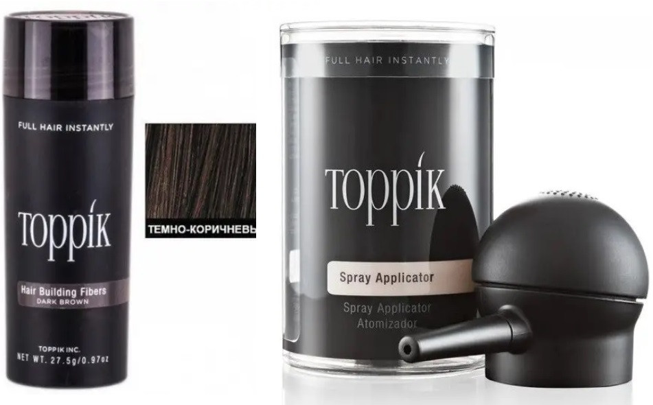 Загуститель для волос Toppik (Dark Brown) Темнокоричневый + Насадка