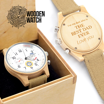 

Деревянные наручные часы ручной работы WoodenWatch Comandor с индивидуальной гравировкой "The best dad ever" Бежевые
