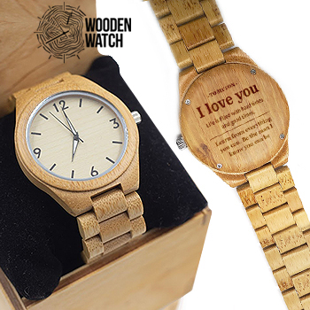 

Деревянные наручные часы ручной работы WoodenWatch Numeric с именной гравировкой "I love you" Светло-коричневый