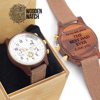 

Деревянные наручные часы ручной работы WoodenWatch Comandor с индивидуальной гравировкой "The best dad ever" Коричневые