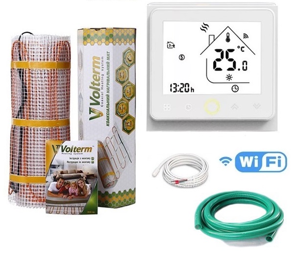 

Теплый пол Volterm двухжильный мат Hot Mat 1200 Вт 7.1 м2 с программируемым сенсорным терморегулятором WI-FI в комплекте