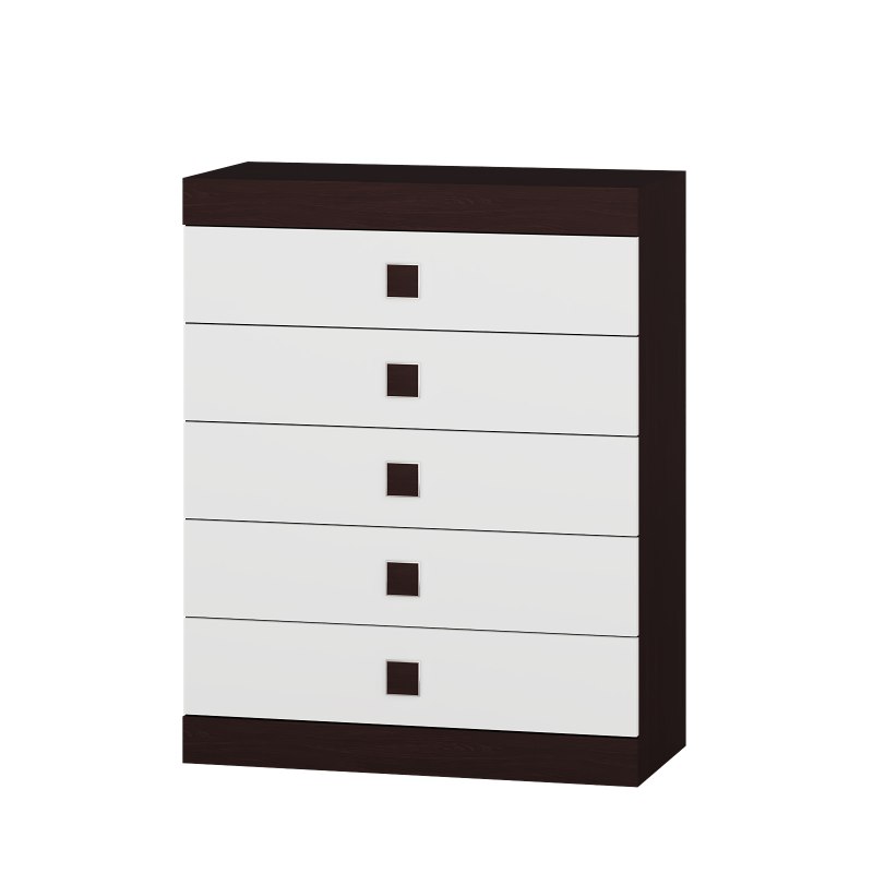 

Комод в спальню, гостиную из ДСП Соната 2 венге темный/белый цвет Эверест комплектация роликовые направляющие