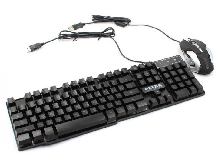 

Комплект проводная клавиатура игровая LED и мышь PETRA MK1 6965 Black