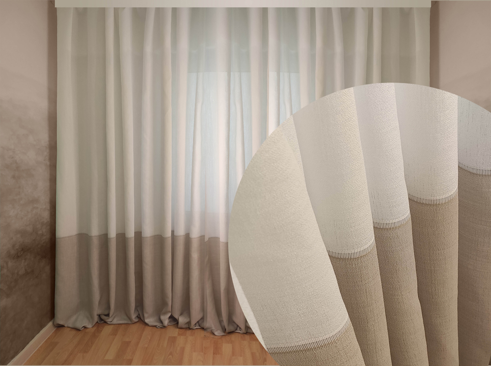 

Плотная тюль-штора Декор-Ин с мережкой Молочная с кофейным низом 280x500 см (Vi 200407)