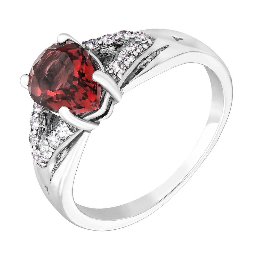 

Серебряное кольцо с гранатом и фианитами 000135690 18 размера
