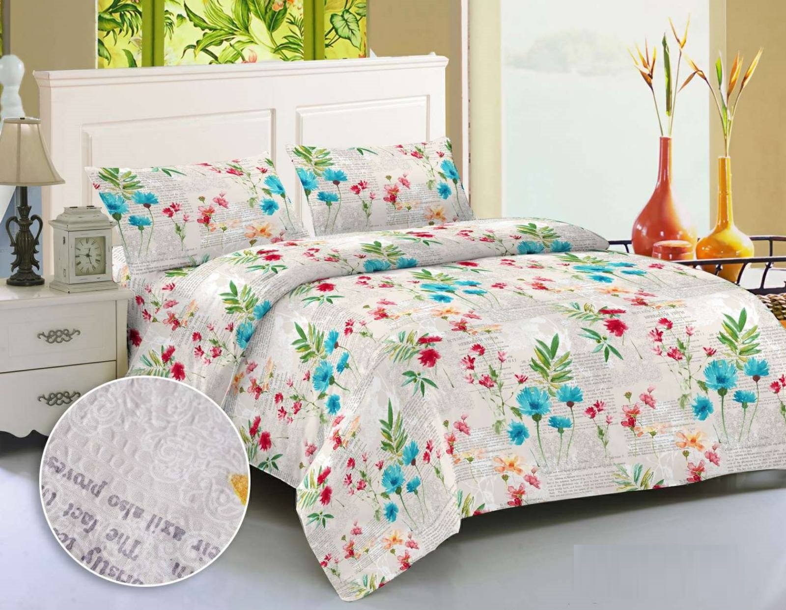 

Евро комплект постельного белья Vital- Textile Жатка Цветы 03 200х220 см