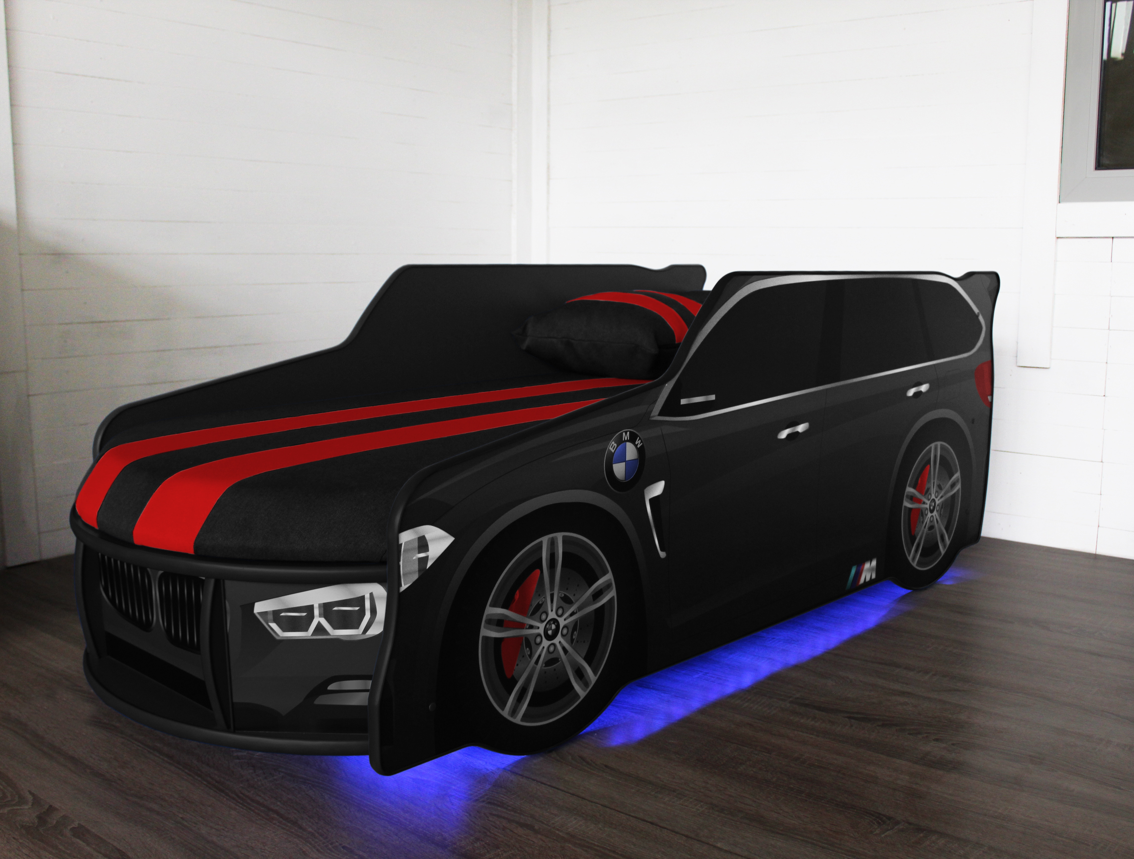 

Кровать-машинка с подсветкой и подъемным механизмом+матрас Viorina-Deko Premium BMW Р002 Черный 80х180 см