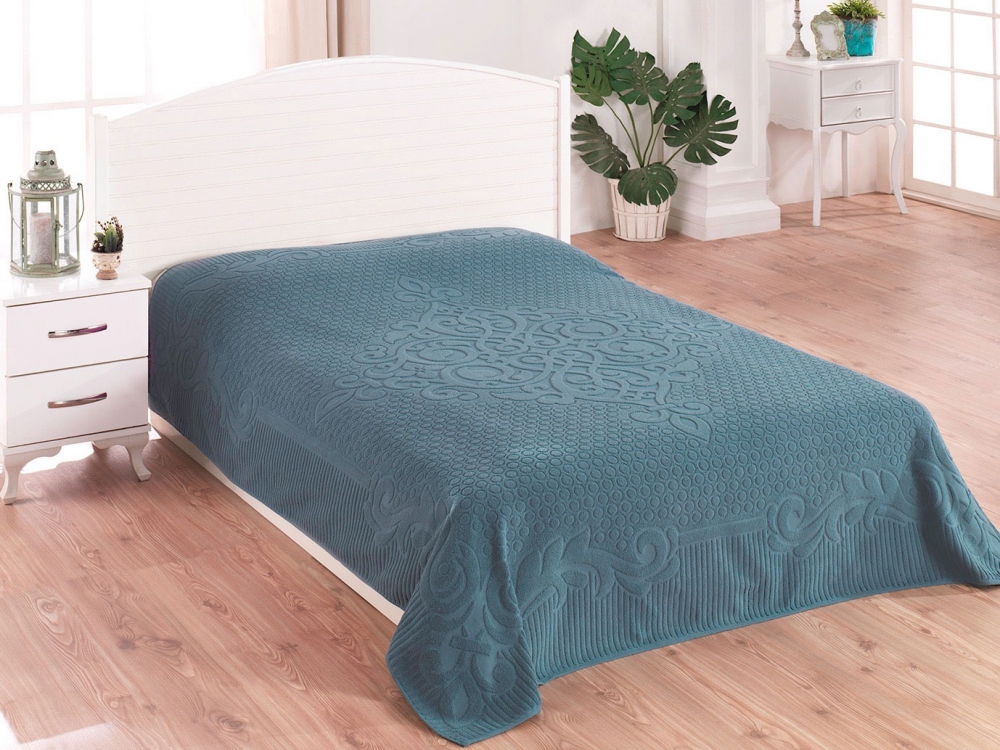 

Простынь Gulcan Cotton полуторная 160*220 см махровая бирюзовое Turkuaz