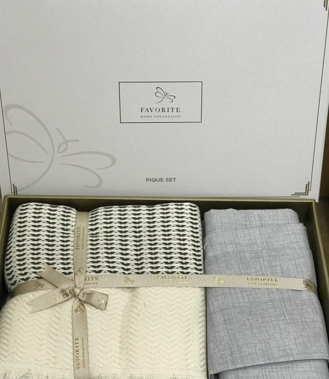 

Комплект постельного белья Favorite Armani Пике Евро лен с покрывалом арт.ts-02146