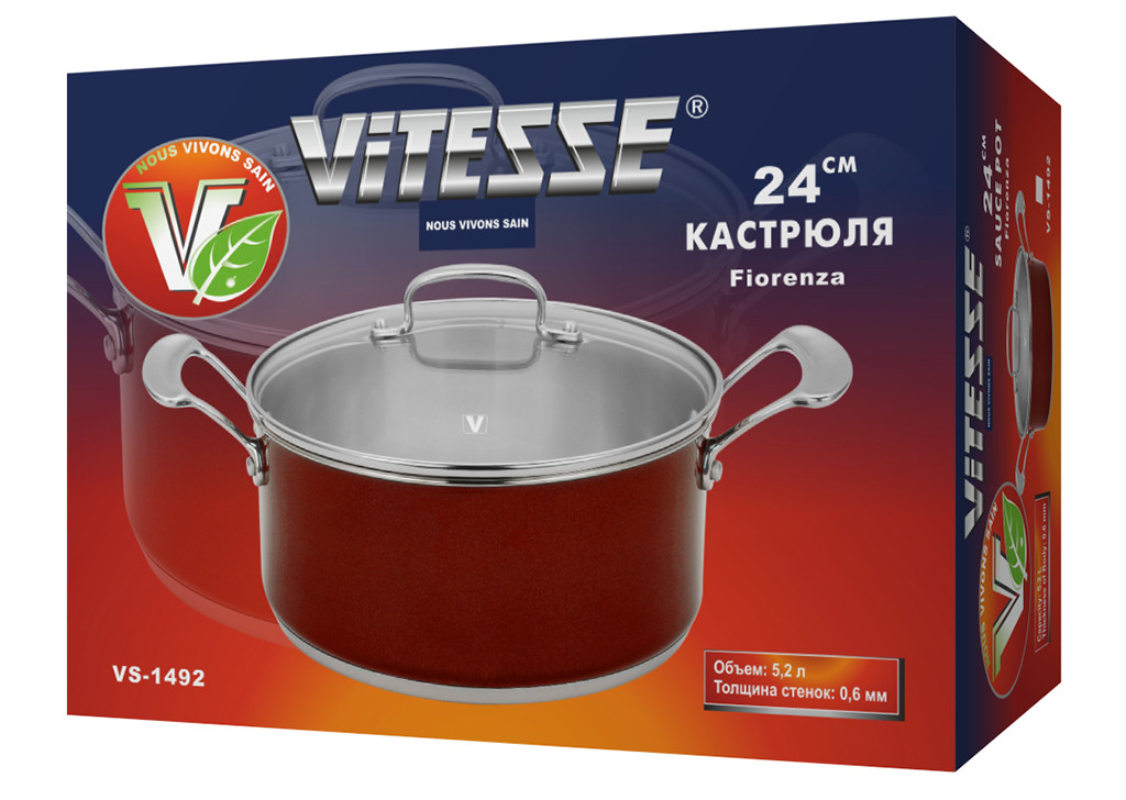 

Кастрюля Vitesse с полиэстеровым покрытием 5.2 л красная (VS-1492)