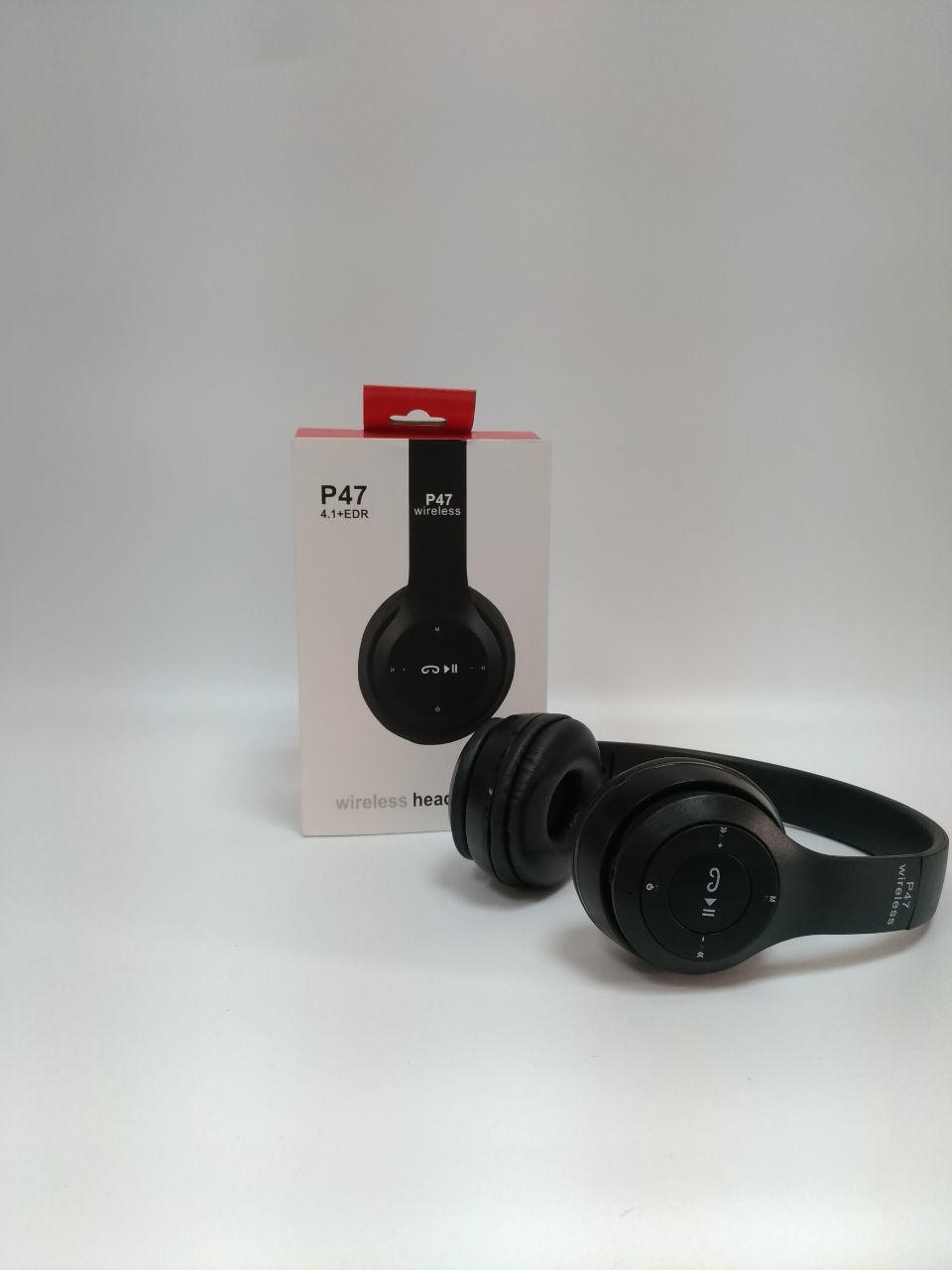 

Беспроводные Bluetooth наушники Wireless P-47 гарнитура Bluetooth + MicroSD + FM Радио Black 0686c