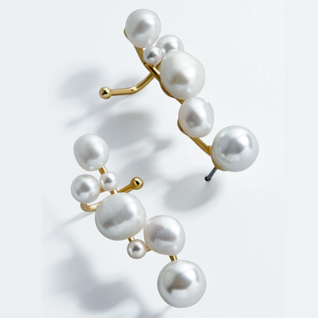 

Серьги клаймберы Перевертыши с жемчужинами Перламутр RUOLONG JEWELRY