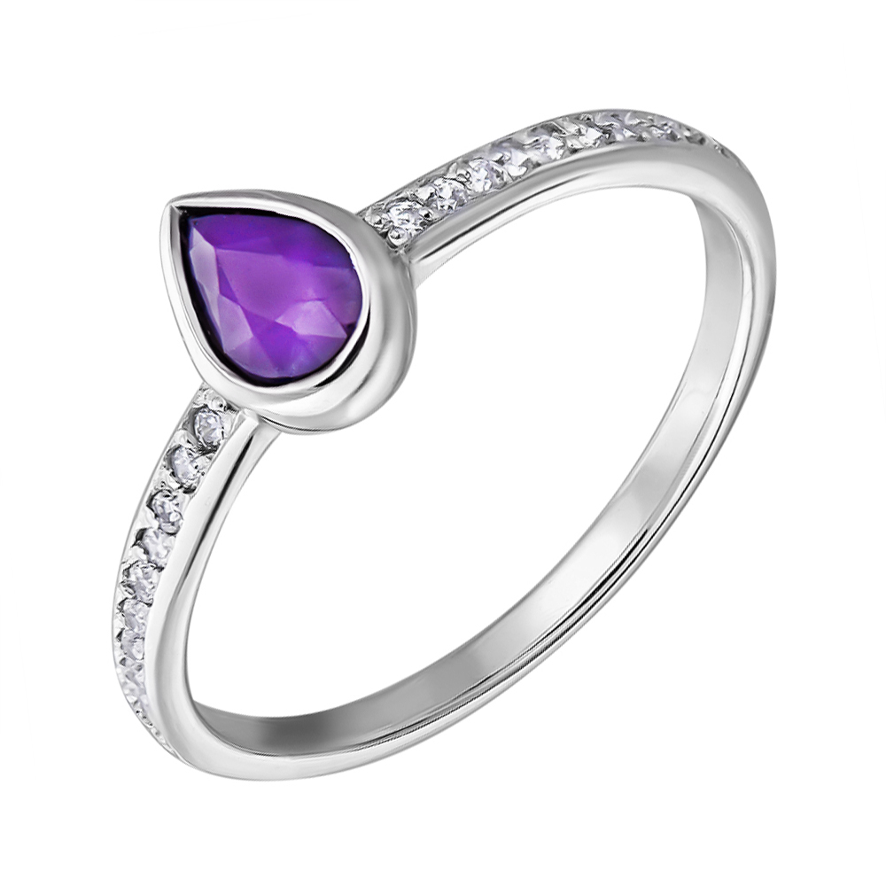 

Серебряное кольцо с аметистом и фианитами 000133463 18 размера