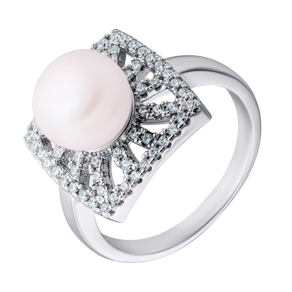 

Серебряное кольцо с жемчугом и фианитами 000132564 17.5 размера