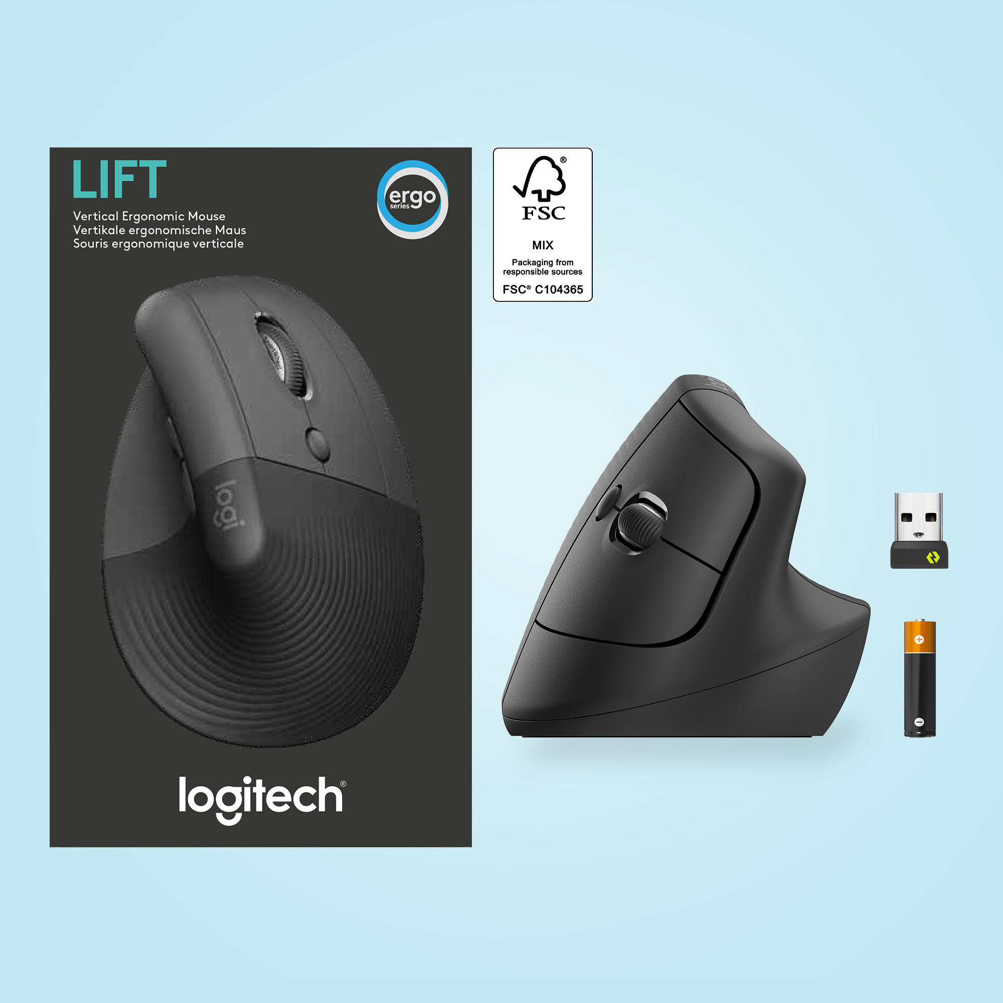 Logitech Lift for Business - vertical mouse - Bluetooth, 2.4 GHz - off-white