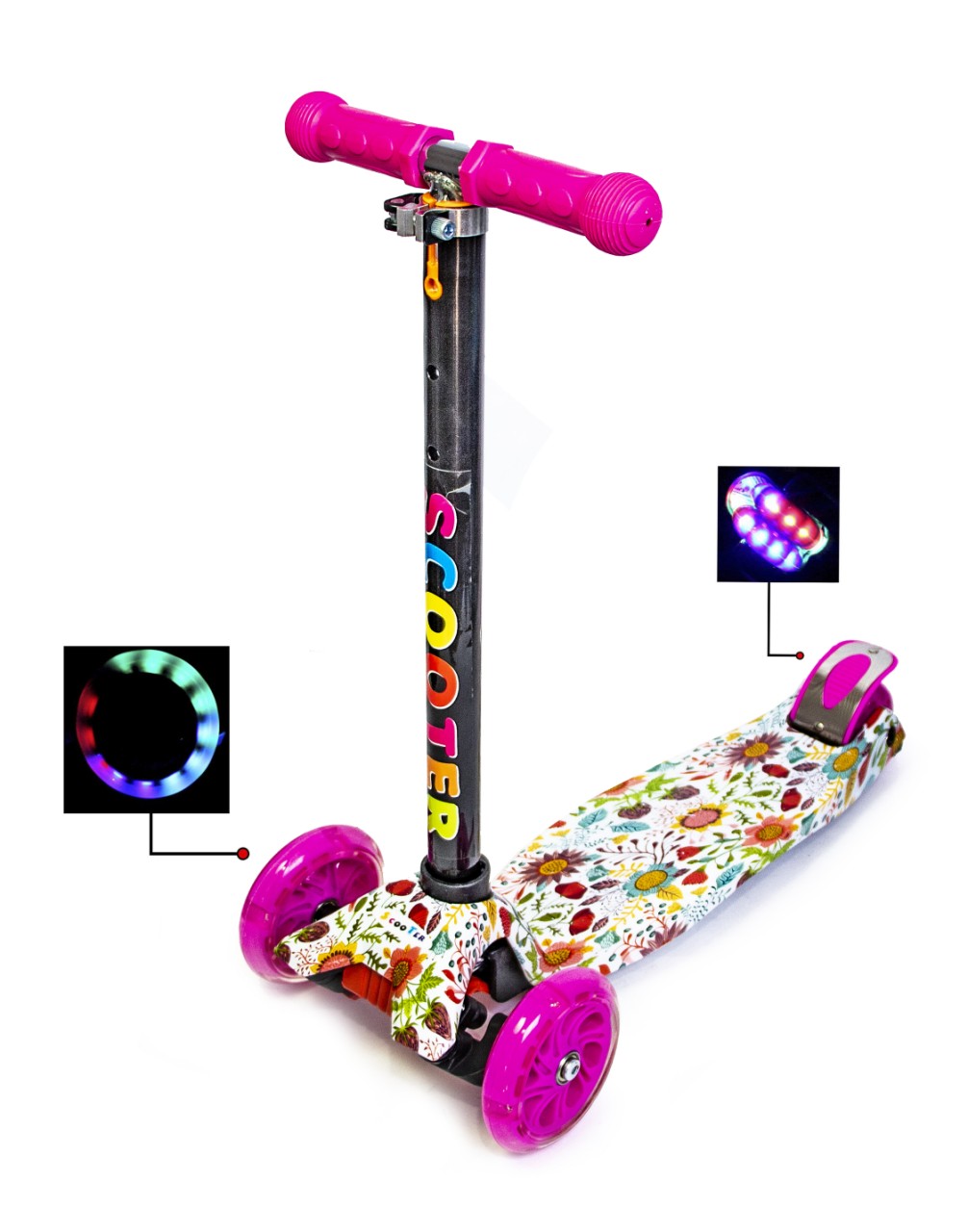 

Детский самокат Scale Sports MAXI. Beauty Flowers. Светящиеся колеса!