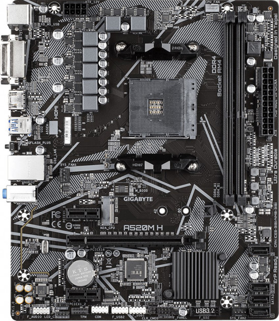 

Материнская плата Gigabyte A520M H (sAM4, AMD A520, PCI-Ex16)