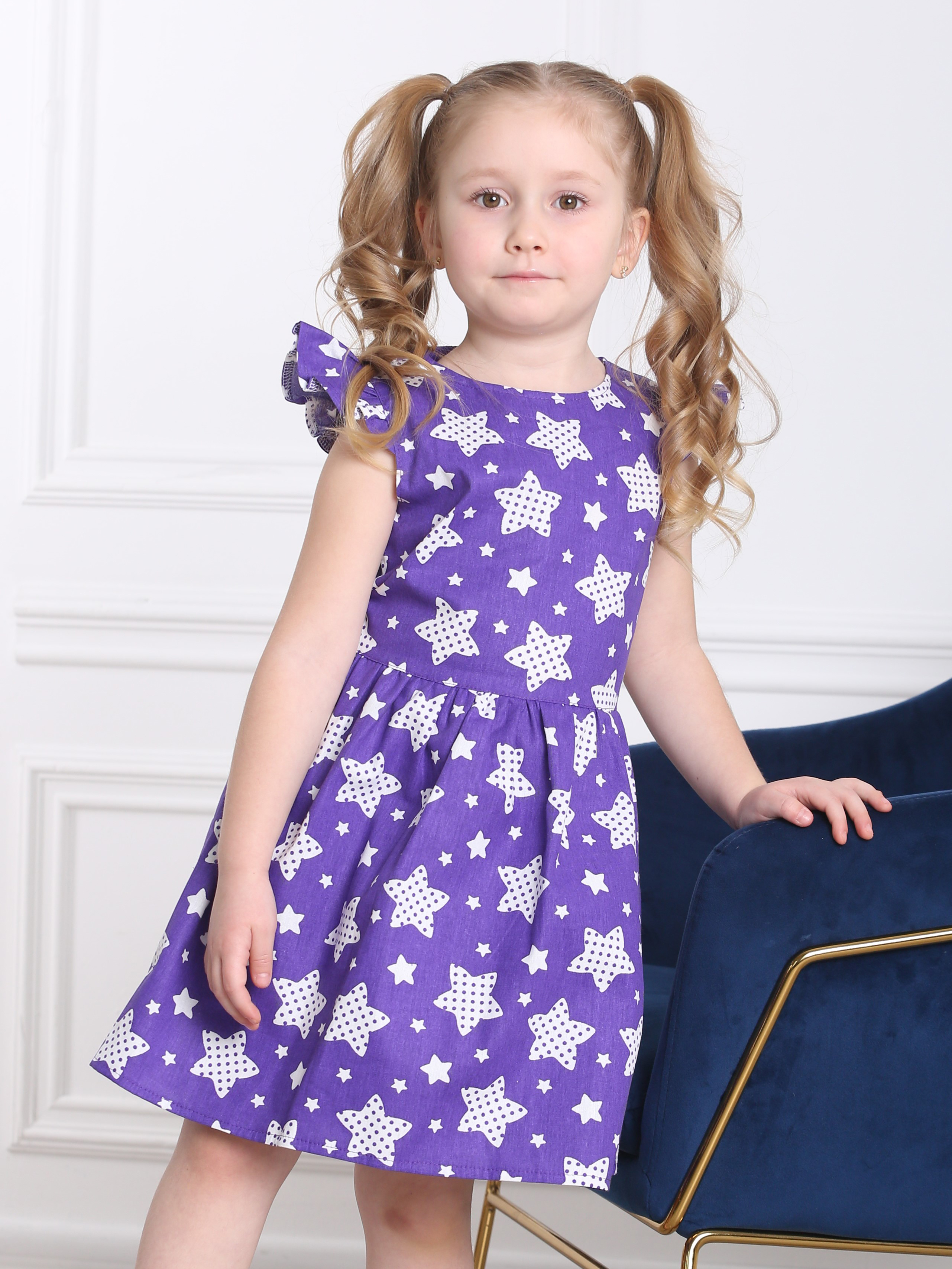 Акция на Дитяче літнє плаття для дівчинки Ласточка 22_7013 110 см Бузкове в зірки от Rozetka