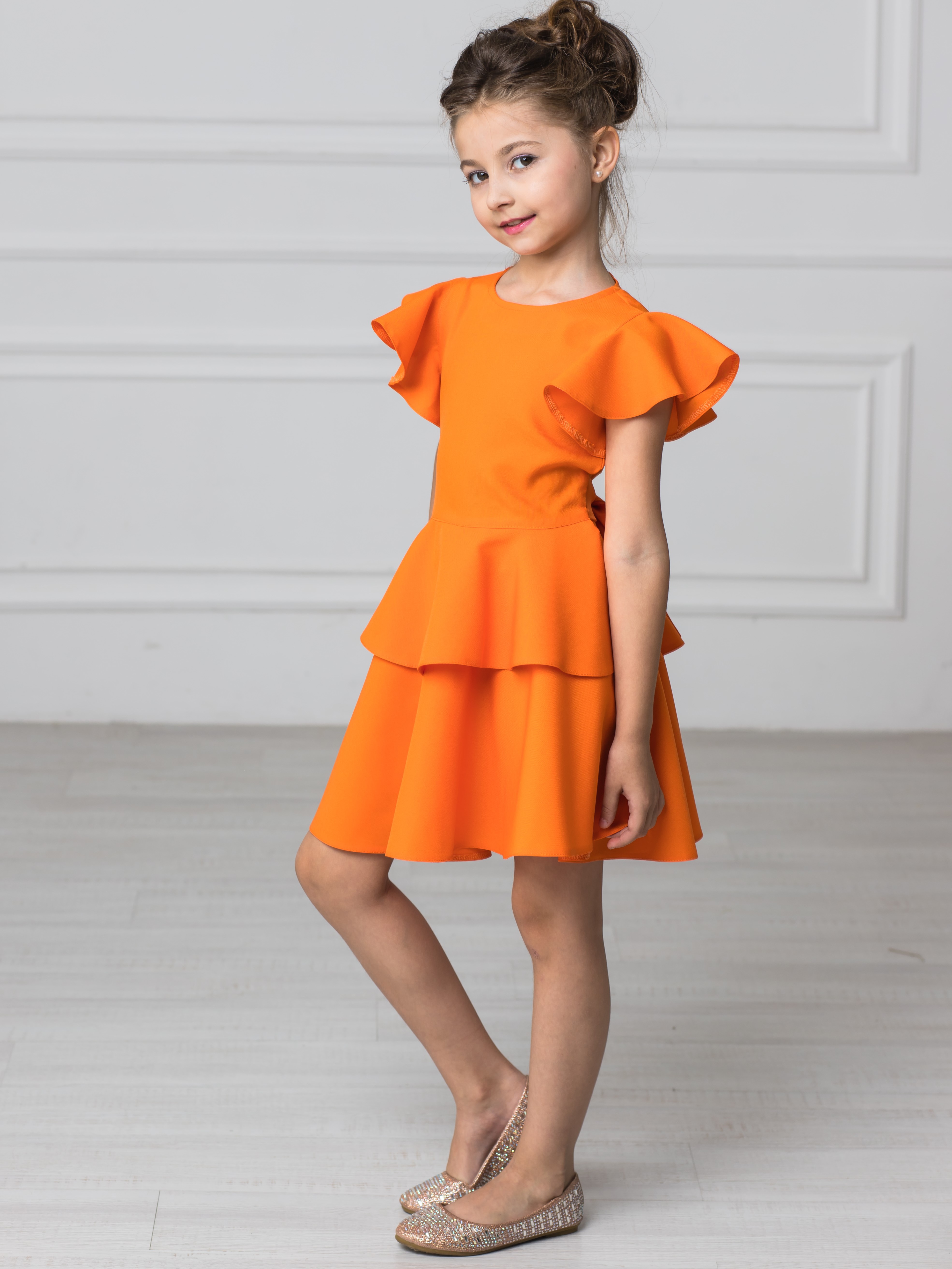 Акція на Дитяча літня святкова сукня для дівчинки Ласточка 22_2404 128 см Оранжева від Rozetka