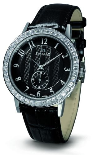 

Женские наручные часы Seculus 1675.2.1069 black, ss cz stones, black leather