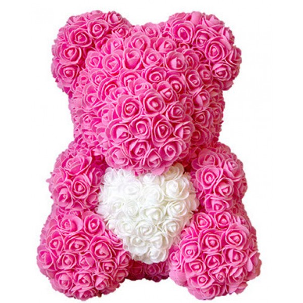 

Мишка из 3D роз EcoPlay Teddy Rose hand made розовый с белым сердцем 40 см в подарочной упаковке, TT70012