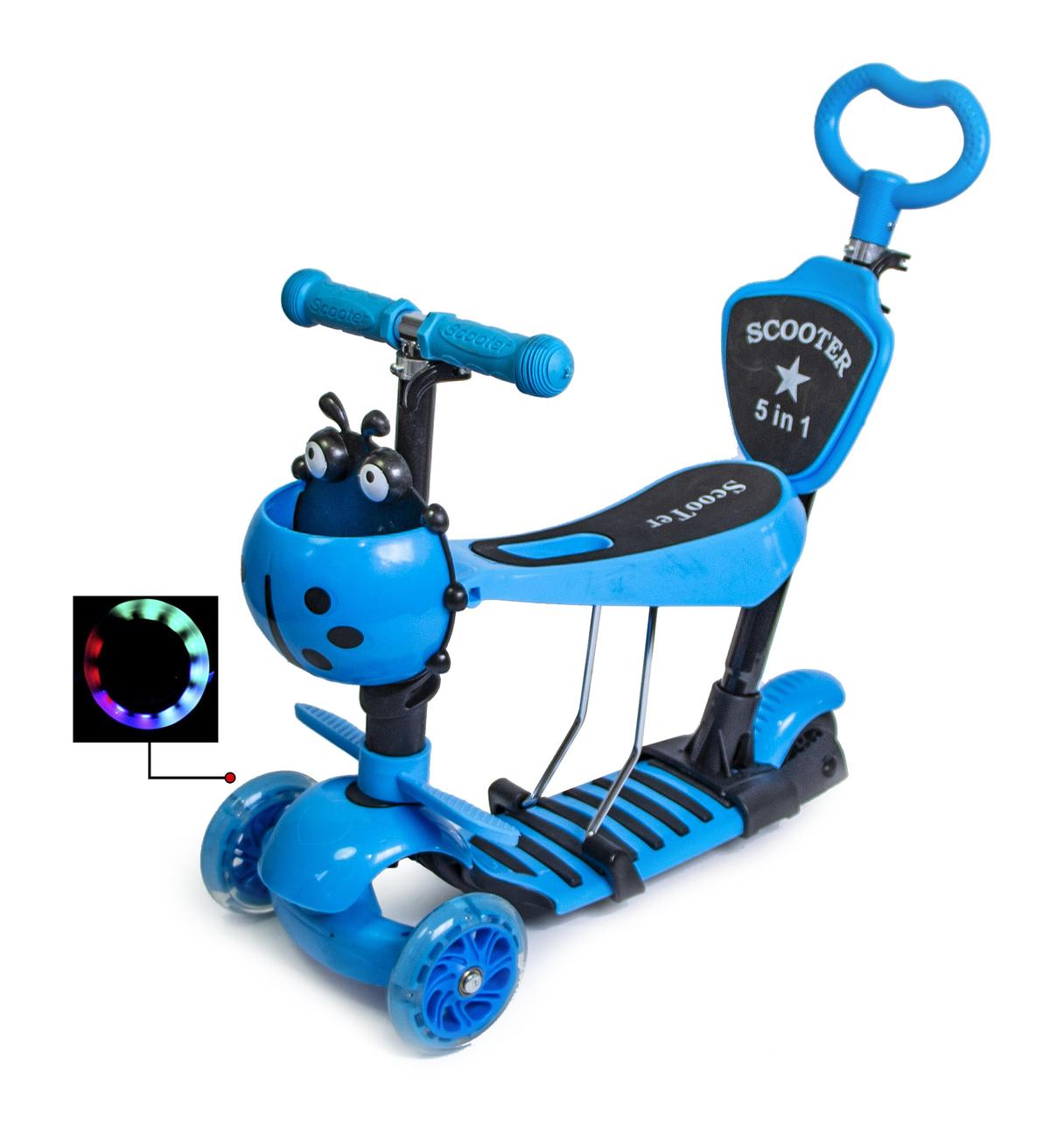 

Трехколесный самокат Scooter Божья коровка 5в1 Синий