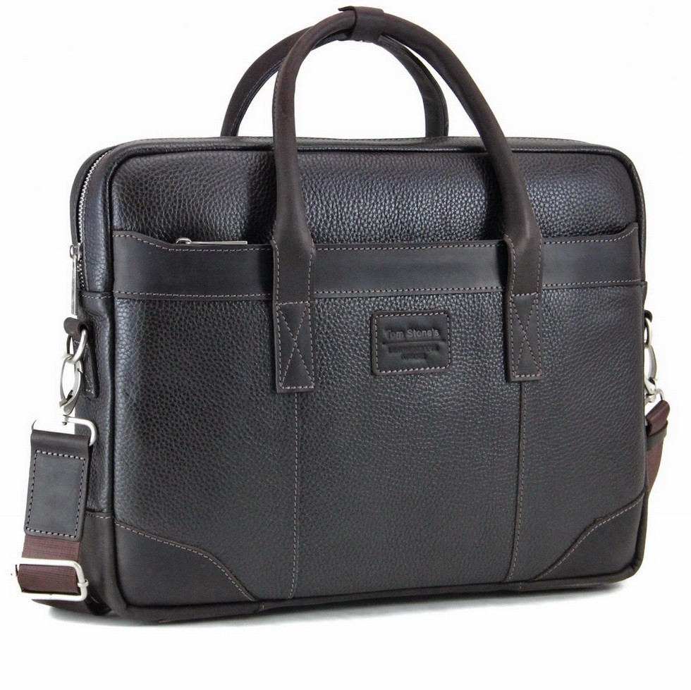 

Сумка мужская кожаная Tom Stone 715 BR для ноутбука 15,6"коричневая + кожаный картхолдер в подарок