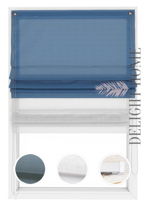 

Двойная римская штора Twin I&H Джуси велюр Морской Голубой и Тюль Лён 80*170 см