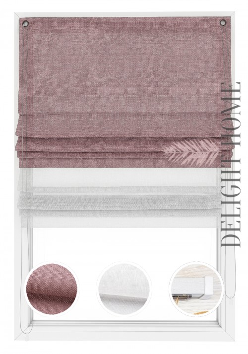 

Двойная римская штора Twin I&H Рогожка Премиум Пудровая и Тюль Лён 170*170 см