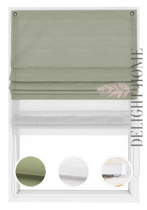 

Двойная римская штора Twin I&H Блекаут Нова Оливковый и Тюль Лён 70*170 см