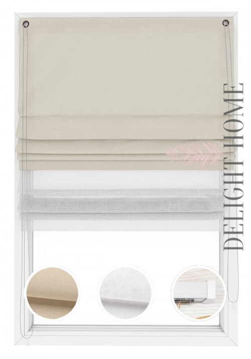 

Двойная римская штора Twin I&H Блекаут Нова Бежевый и Тюль Лён 150*170 см