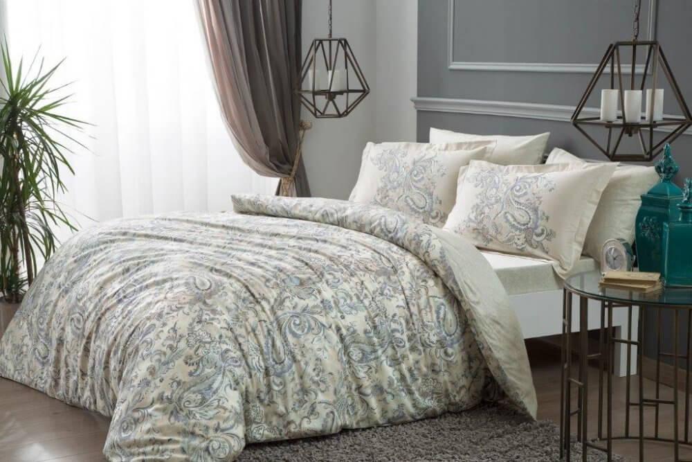 

Постельное белье Tac сатин Digital - Crosby ekru молочный евро