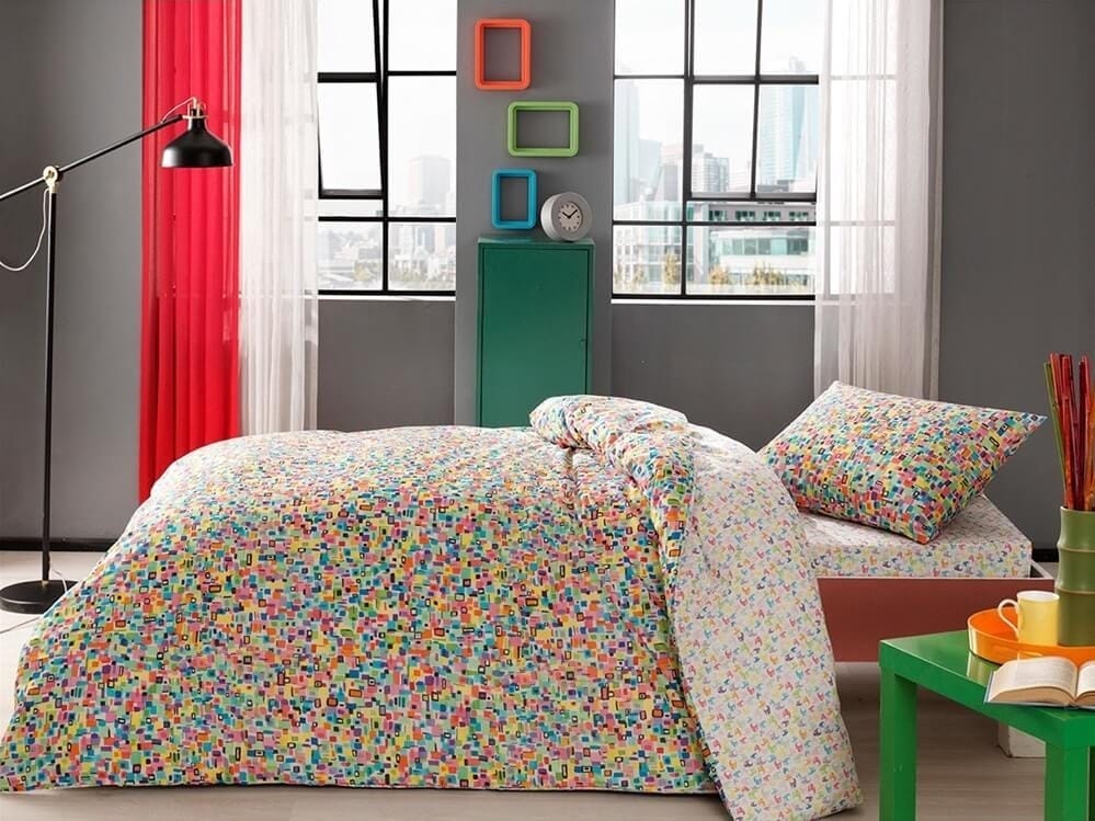 

Комплект постельного белья Tac ранфорс Skull V01 Sari полуторный желтый