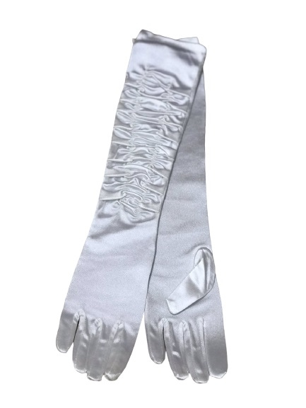 

Перчатки атласные со сборкой Vende One Size белые (ts-02355)