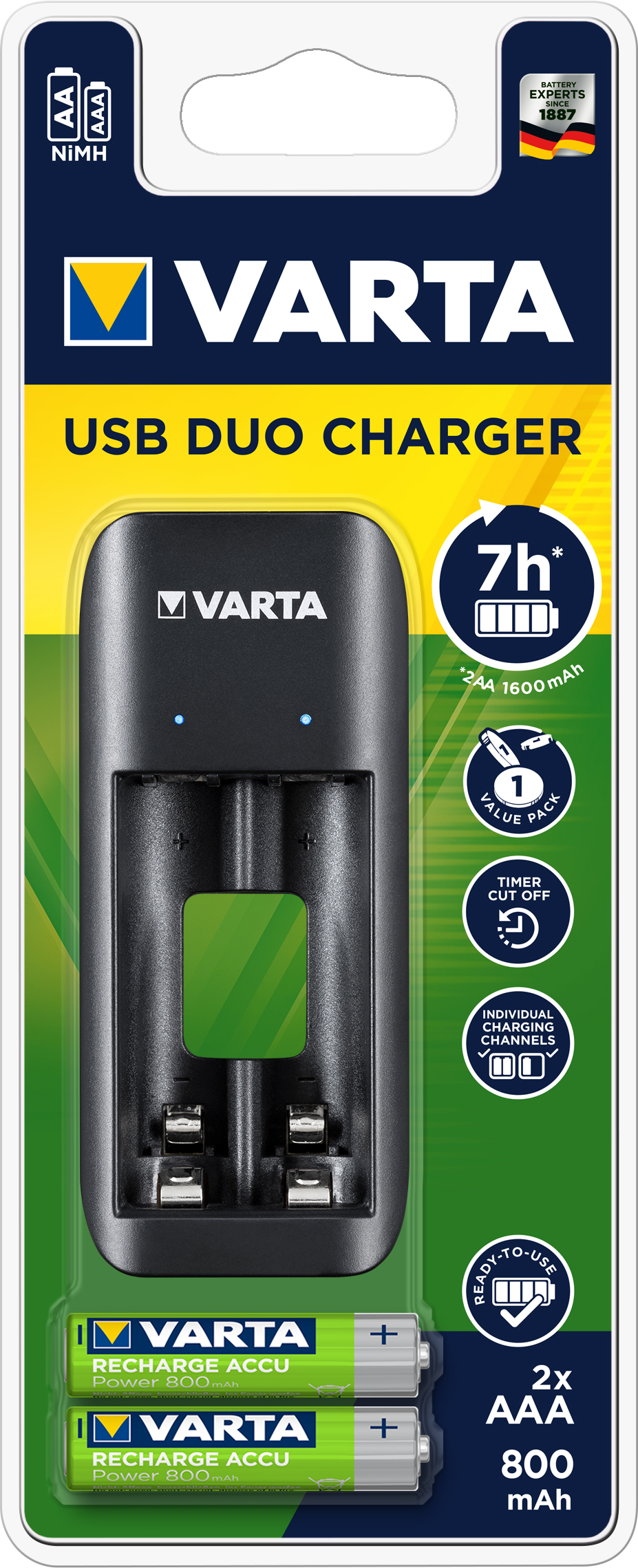 

Зарядное устройство Varta value USB Duo Charger with 2x AAA 800 mAh Черное