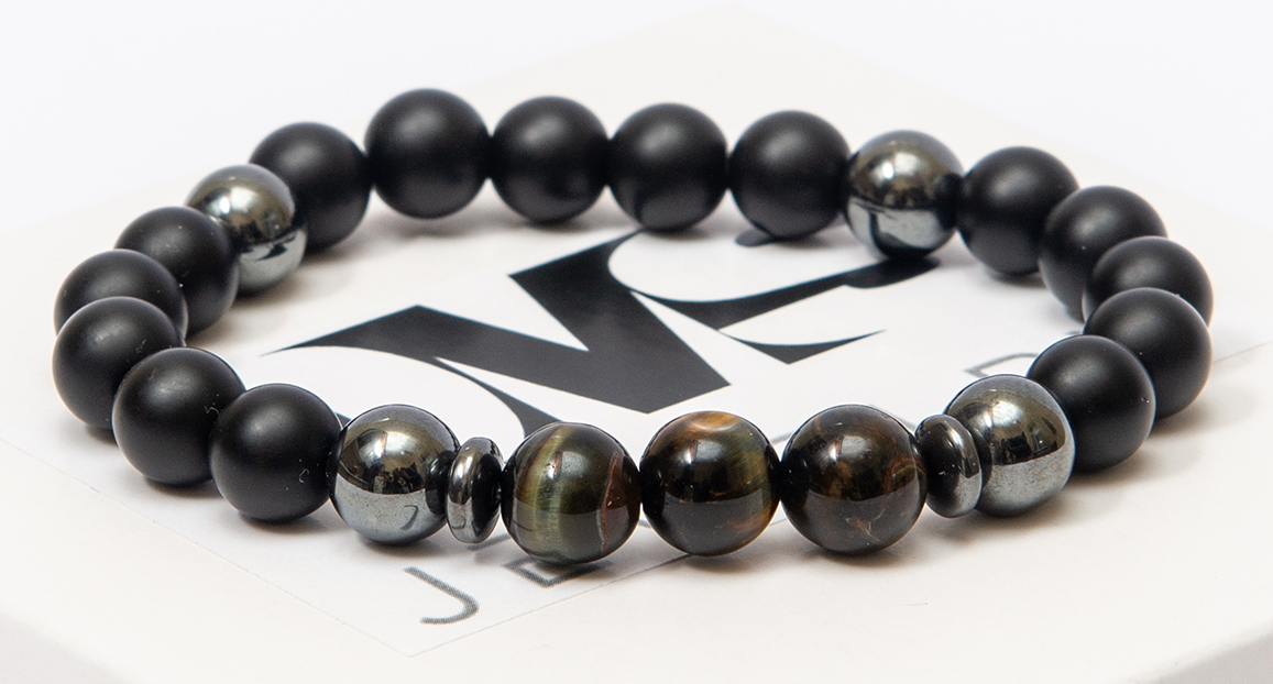 

Браслет мужской DMS Jewelry из натуральных камней шунгита, гематита, тигрового глаза BRAVE TIGER