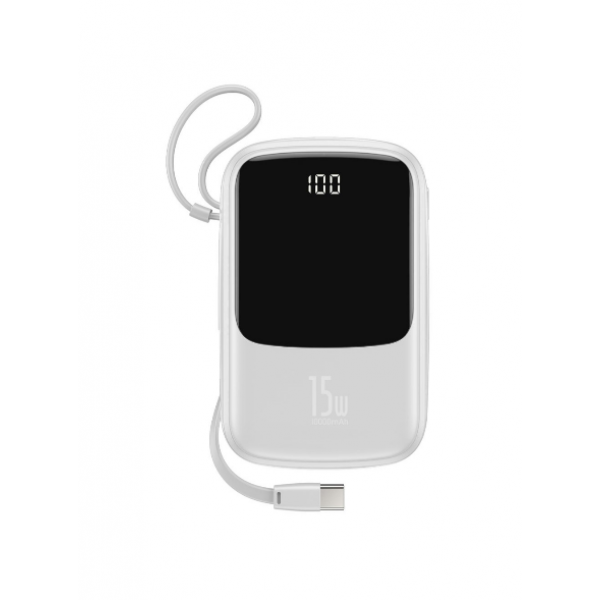

УМБ Повербанк 10000мАч 3A 2xUSB Type-C встроенный кабель Baseus белый