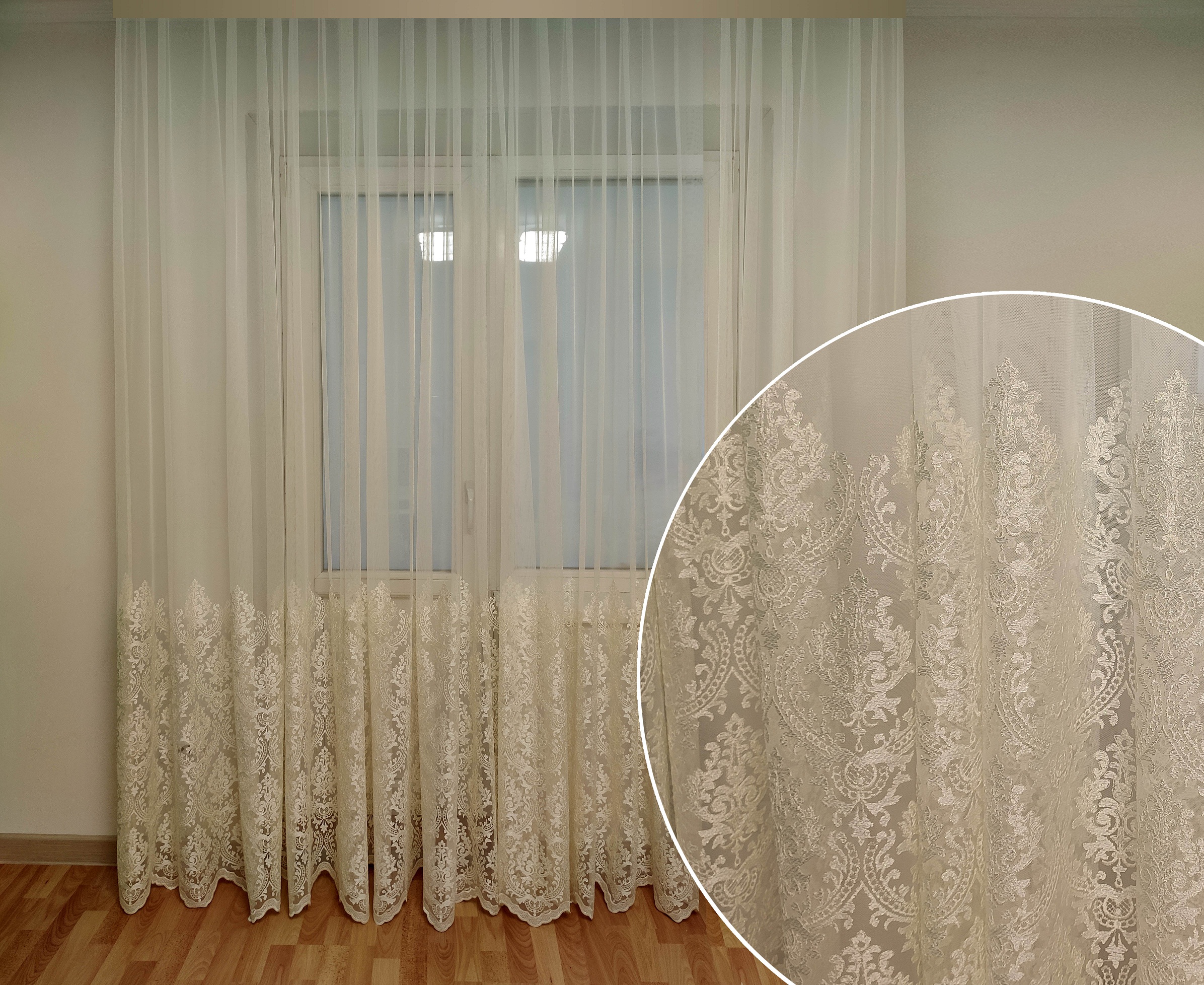 

Тюль с купоном Декор-Ин Королевская лилия Молочная с вышивкой 265х600 (Vi 200474)