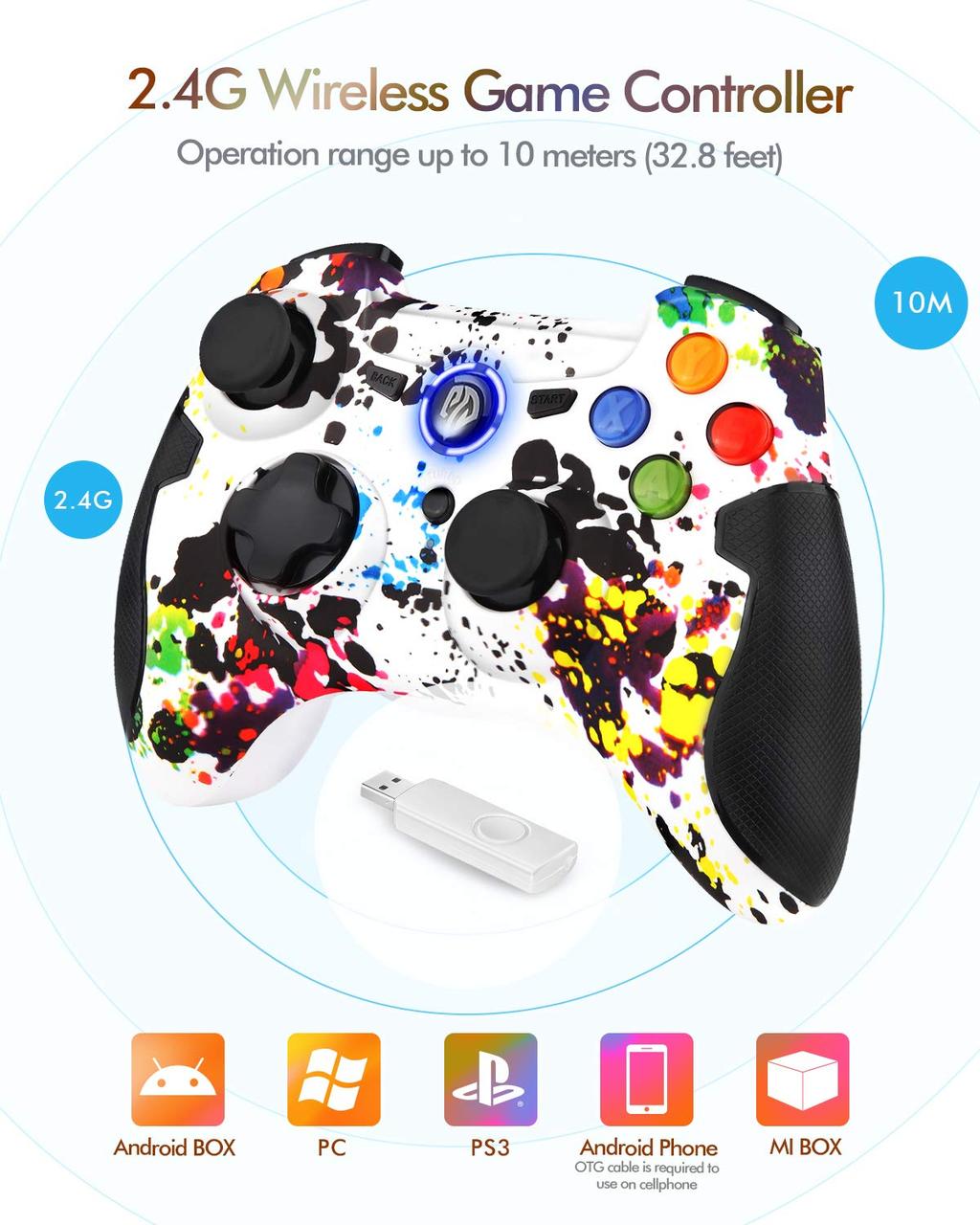 VooFun Controller PC, 2.4G Wireless PC PS3 Controller Gamepad