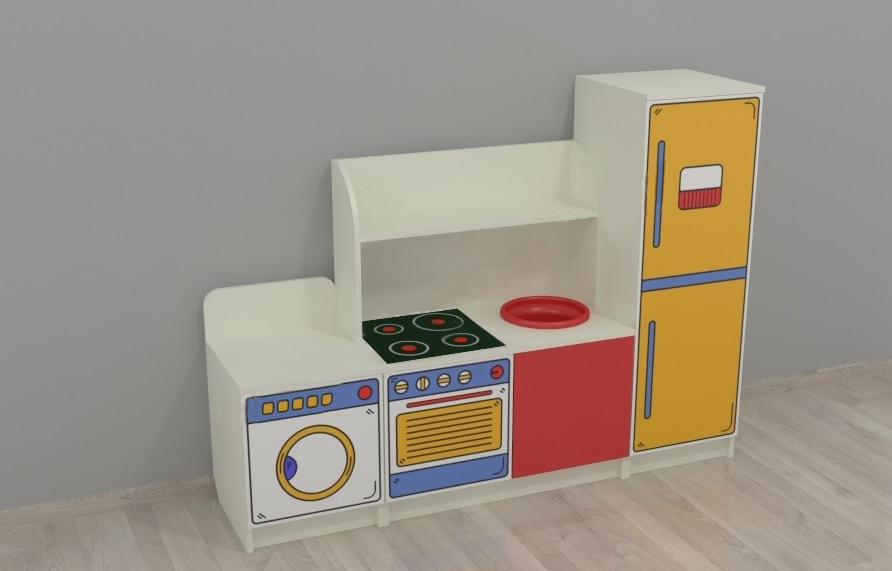 

Игровая Стенка-Кухня с зоной для детских садов с зоной для сюжетных игр, с ящиками для игрушек 160х42х120 см
