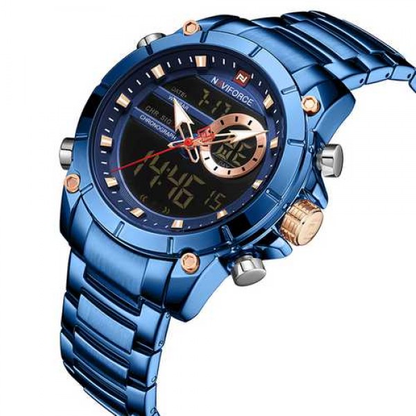 

Мужские кварцевые часы Naviforce Blue наручные спортивные на кожаном ремешке + коробка (1096-0020)