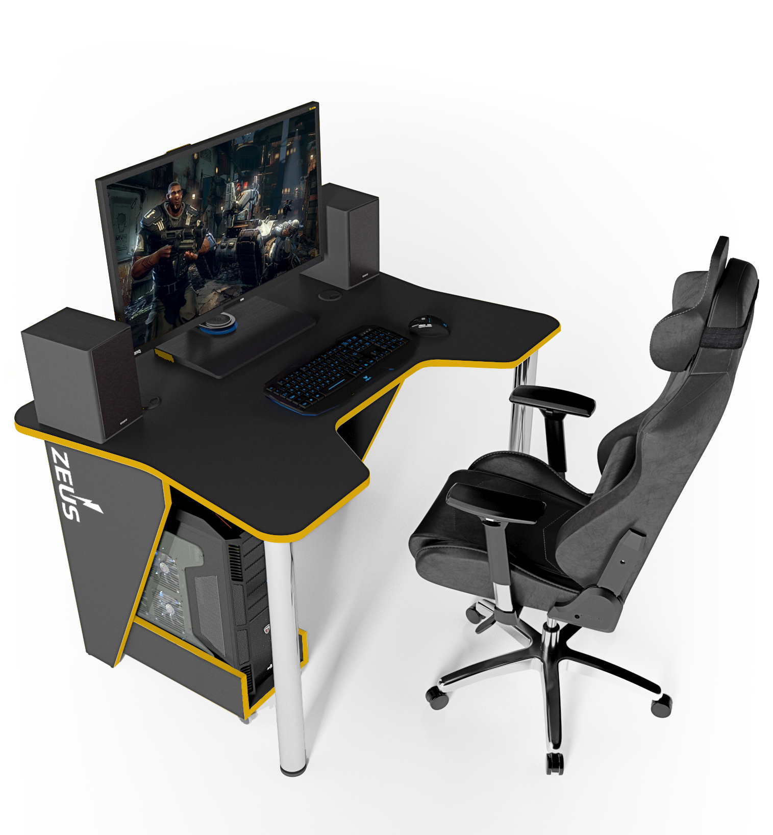 

Стол геймерский эргономичный игровой из ЛДСП Igrok-3 черный/желтый Zeus