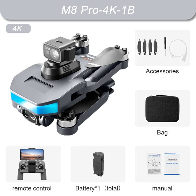 Профессиональный Квадрокоптер M8 GPS Drone 6K HD камера БK 5G WiFi FPV ...