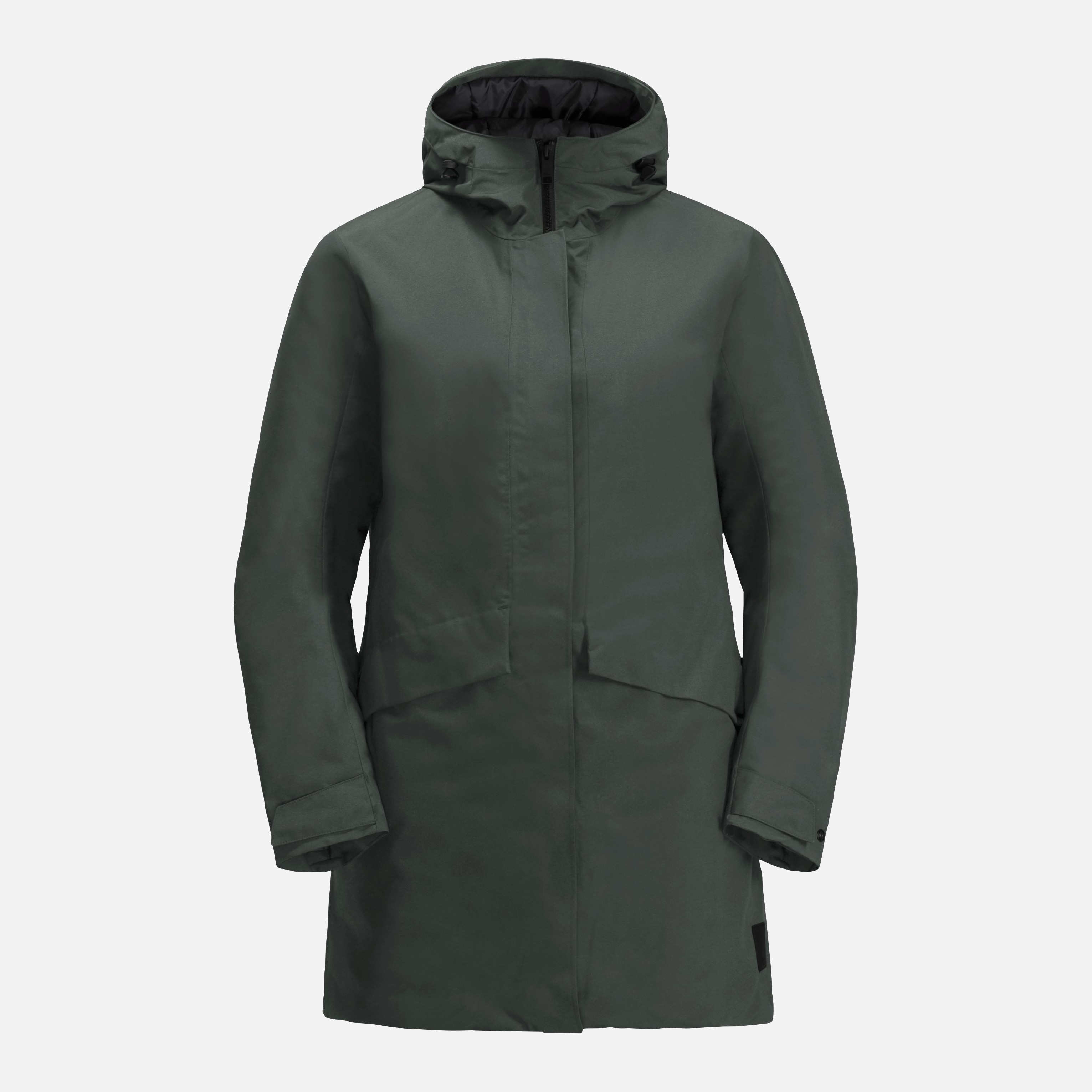 Акція на Куртка демісезонна подовжена з капюшоном жіноча Jack Wolfskin Tempelhof Coat W 1116151-4136 S Зелена від Rozetka