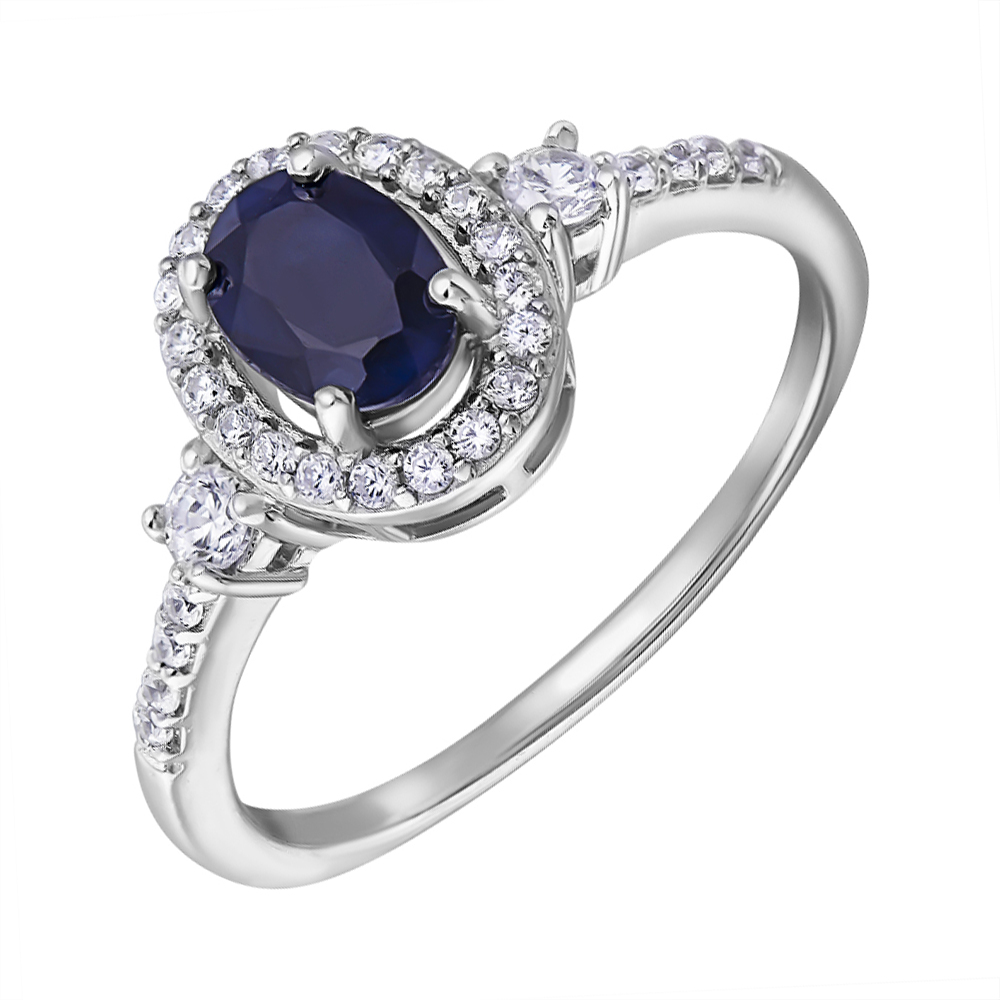 

Серебряное кольцо с сапфиром и фианитами 000132483 18 размера