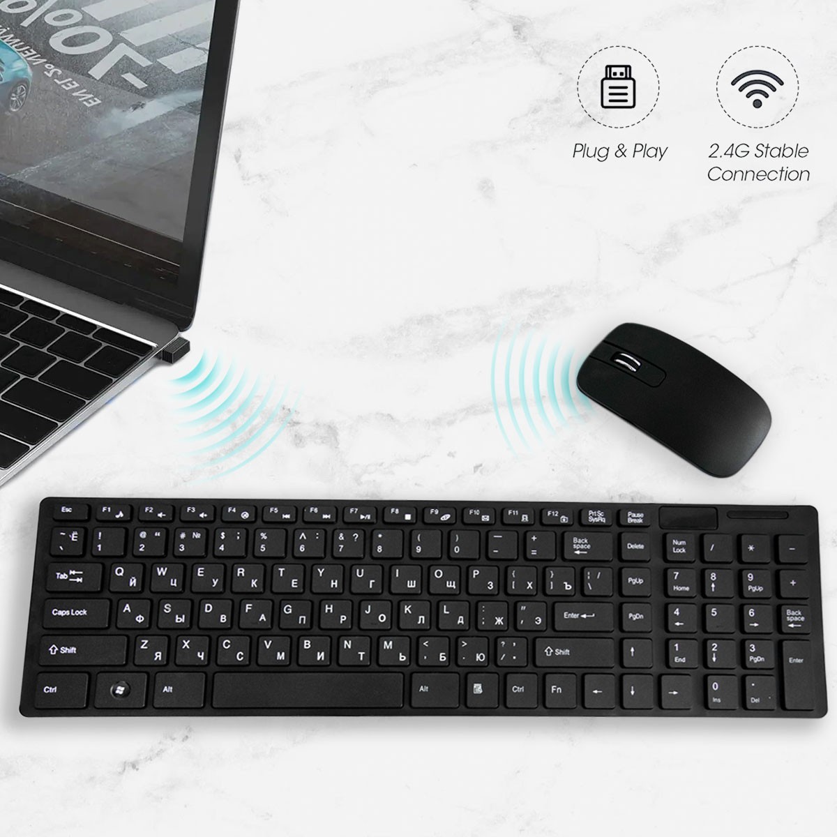 Беспроводная клавиатура и мышь тонкие "Wireless mouse & keyboard kit ...