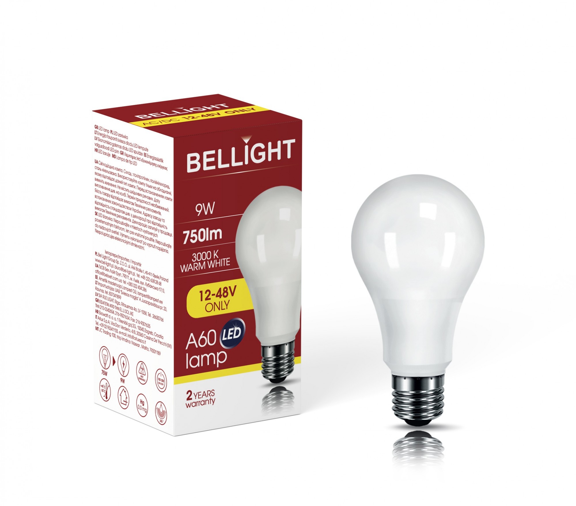 Светодиодная лампа низковольтная LED A60 12/48V 9W E27 3000K – фото ...