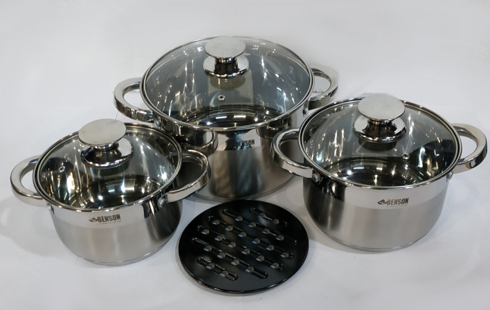 

Набор кастрюль из нержавеющей стали с крышками Benson BN-245 7 предметов Steel