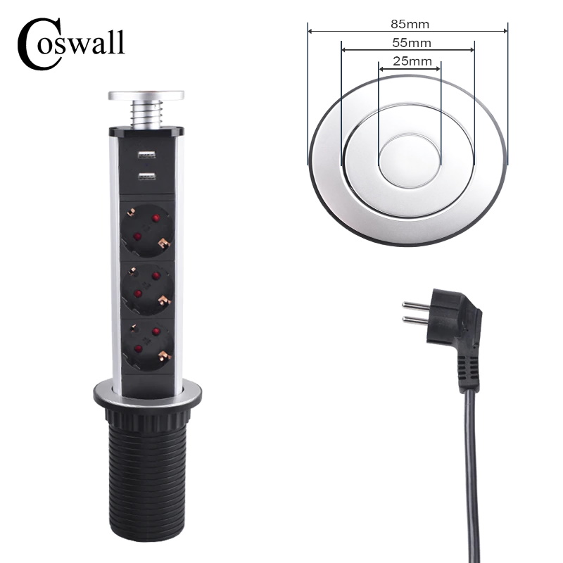 

Выдвижная Розетка COSWALL для Столешницы с 2 USB-разъемами, 16 А